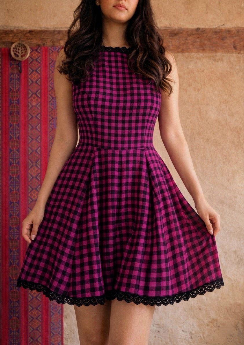 Magenta Checkered Dress
