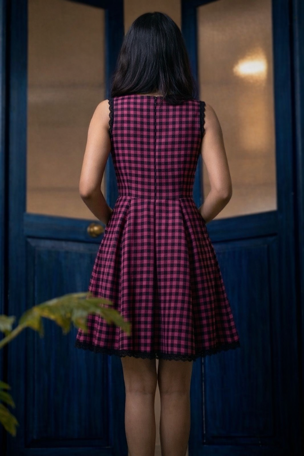 Magenta Checkered Dress
