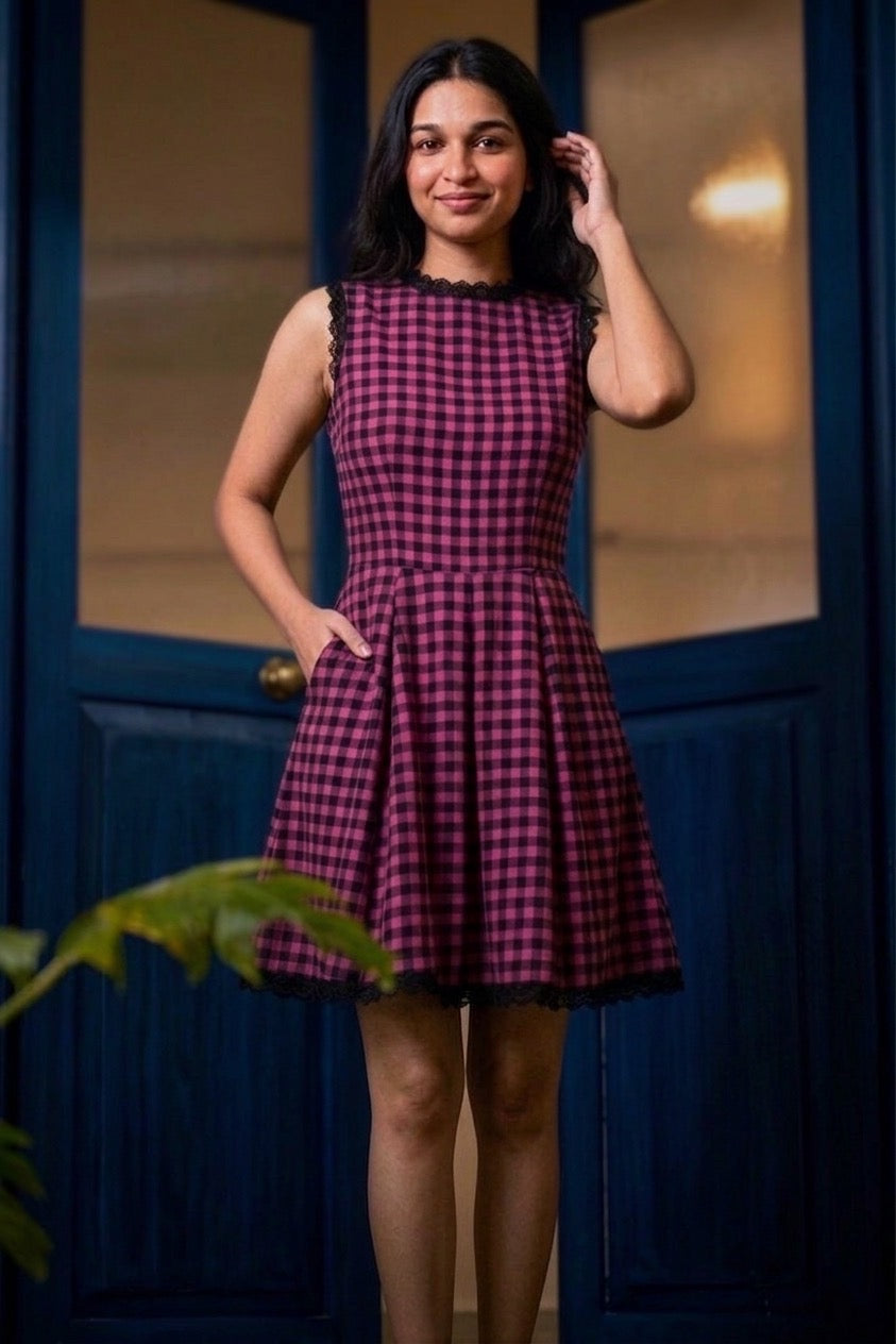 Magenta Checkered Dress