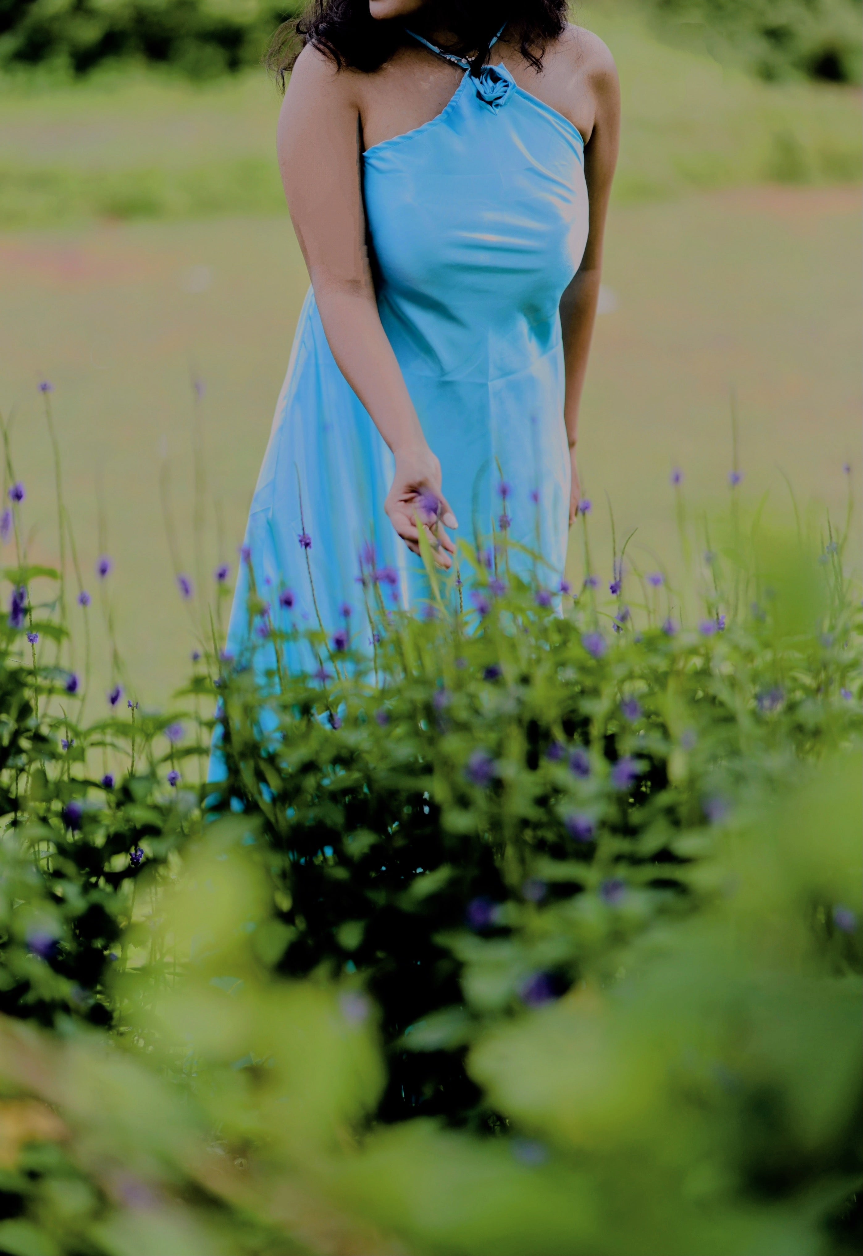 Blue Satin Maxi Dress