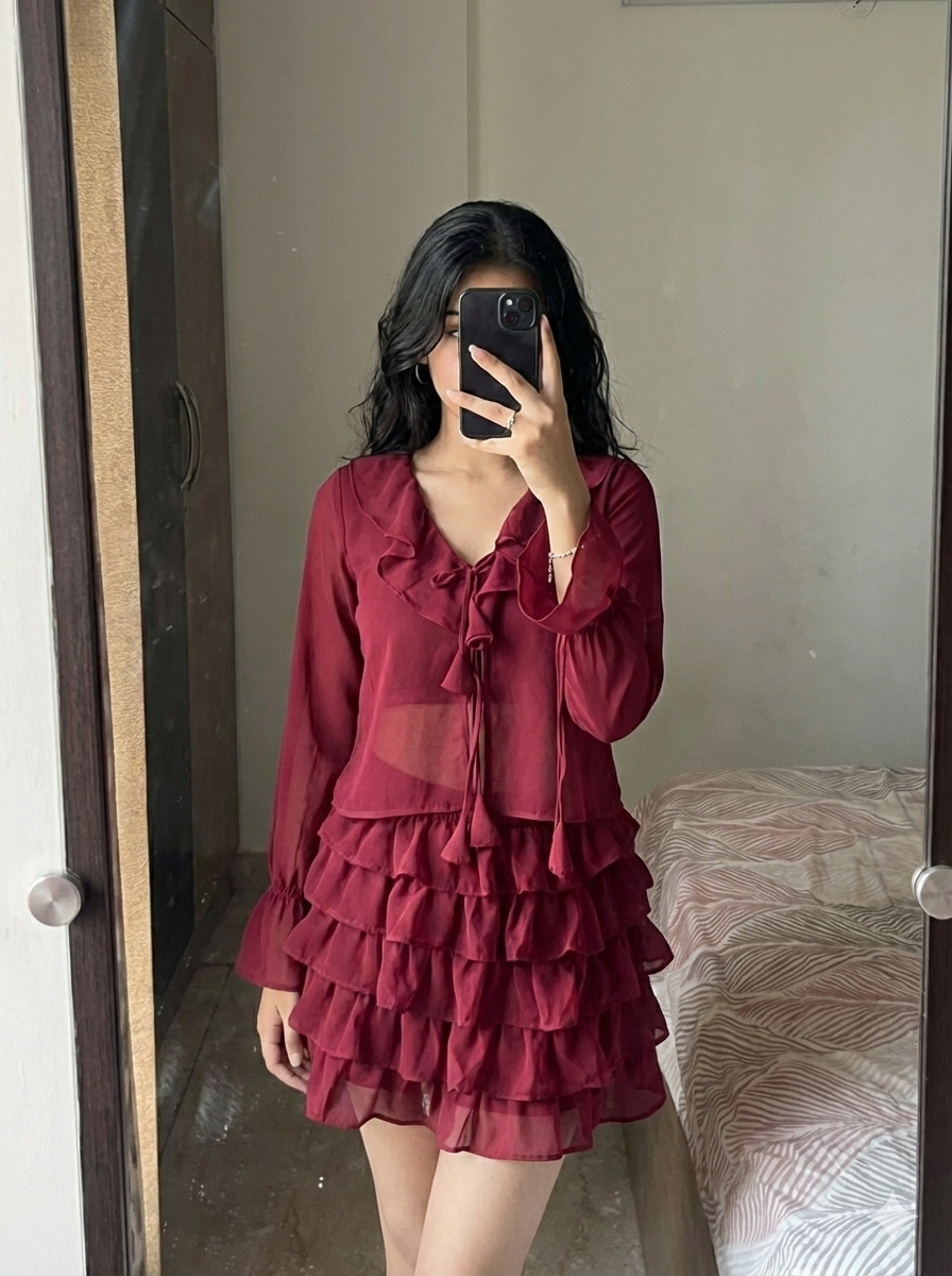 Maroon Ruffle Top