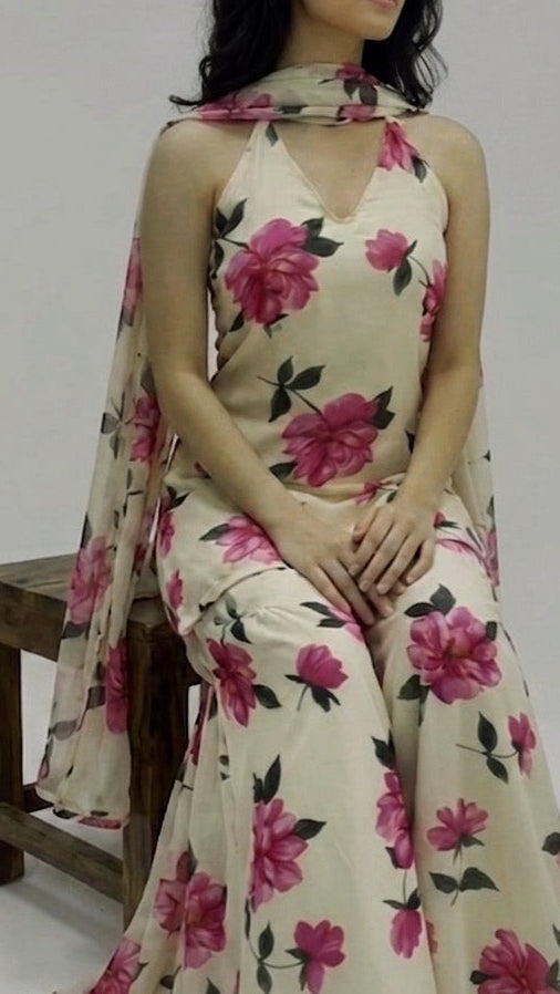 Phool Halter Neck Kurti Set