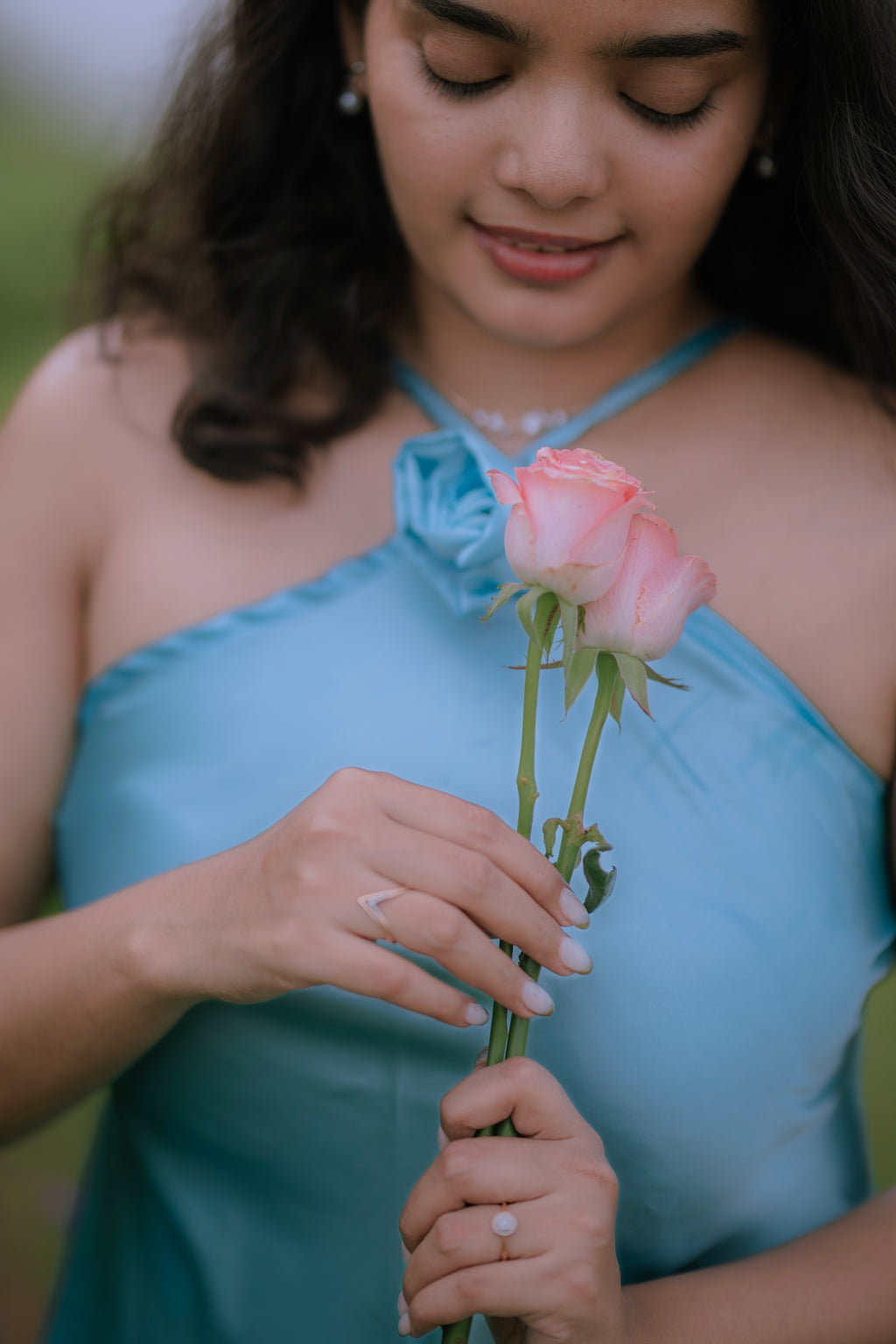 Blue Satin Maxi Dress